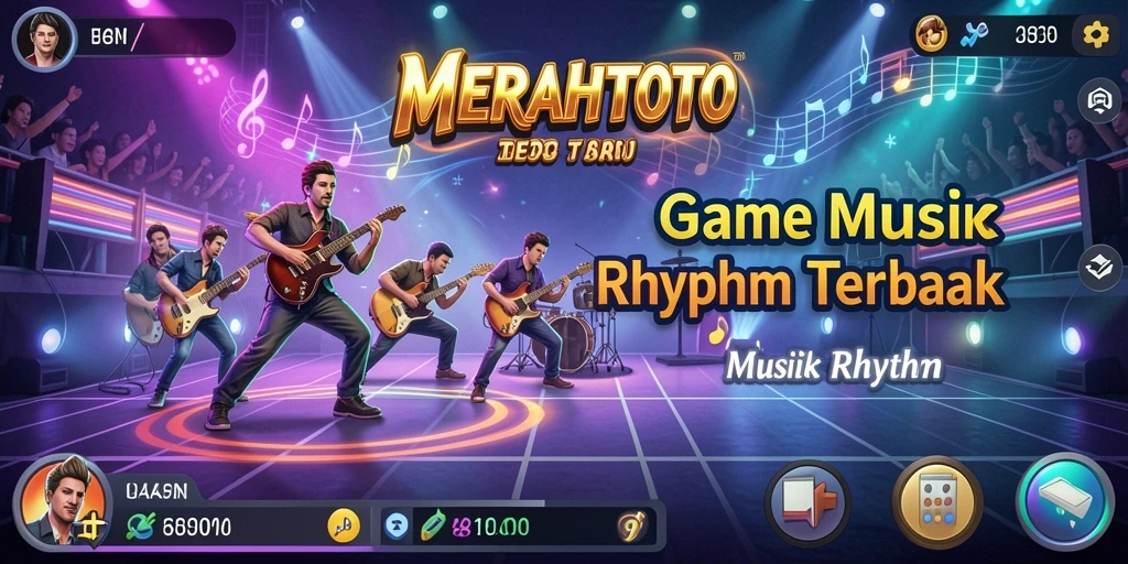 Antarmuka menarik dan fungsi interaktif dalam game Musik Rhythm.
