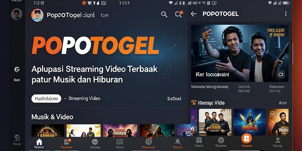 Tampilan antarmuka aplikasi POPOTOGEL untuk streaming video musik.