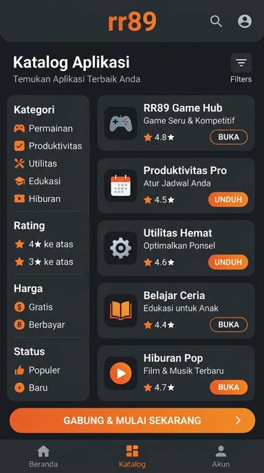Tampilan katalog aplikasi rr89