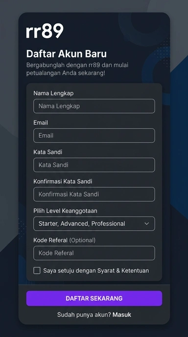 Tampilan halaman daftar rr89