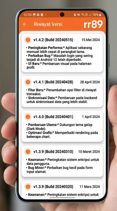 Tampilan riwayat versi rr89